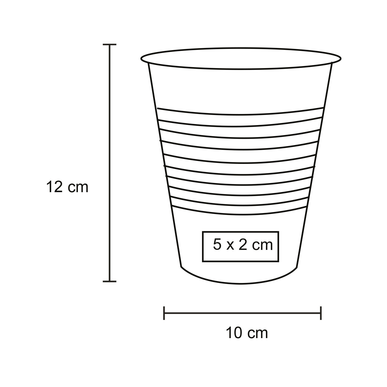 Plantilla con medidas y área de impresión de Vaso Party