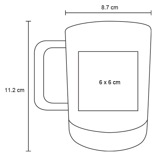 Plantilla con medidas y área de impresión de Taza Suber