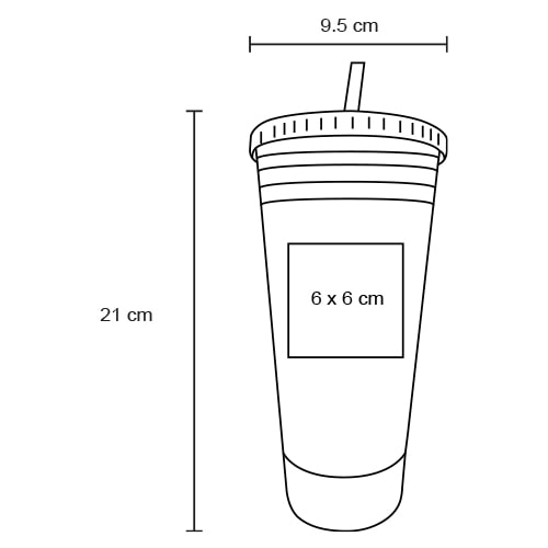 Plantilla con medidas y área de impresión de Vaso Tropical Xl