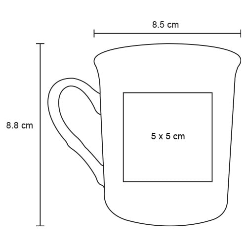 Plantilla con medidas y área de impresión de Taza Vera