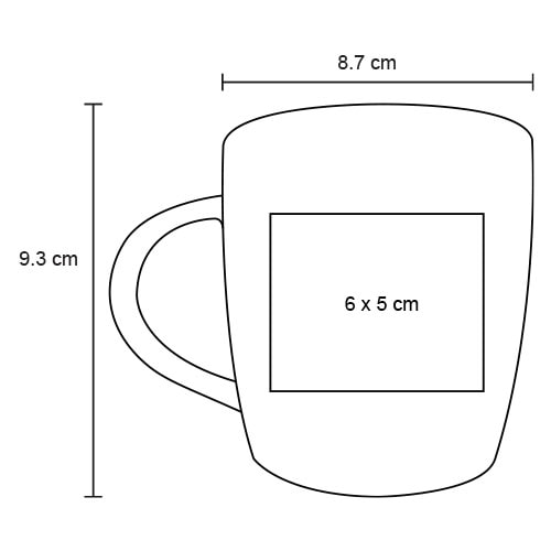 Plantilla con medidas y área de impresión de Taza Sauco