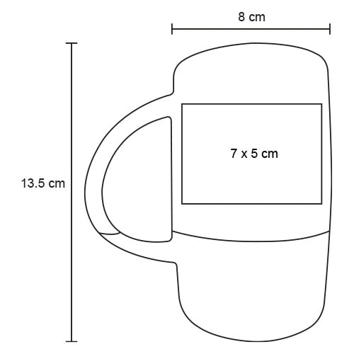 Plantilla con medidas y área de impresión de Taza de Céramica Terracota