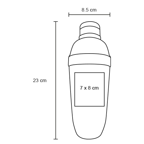 Plantilla con medidas y área de impresión de Shaker Vod