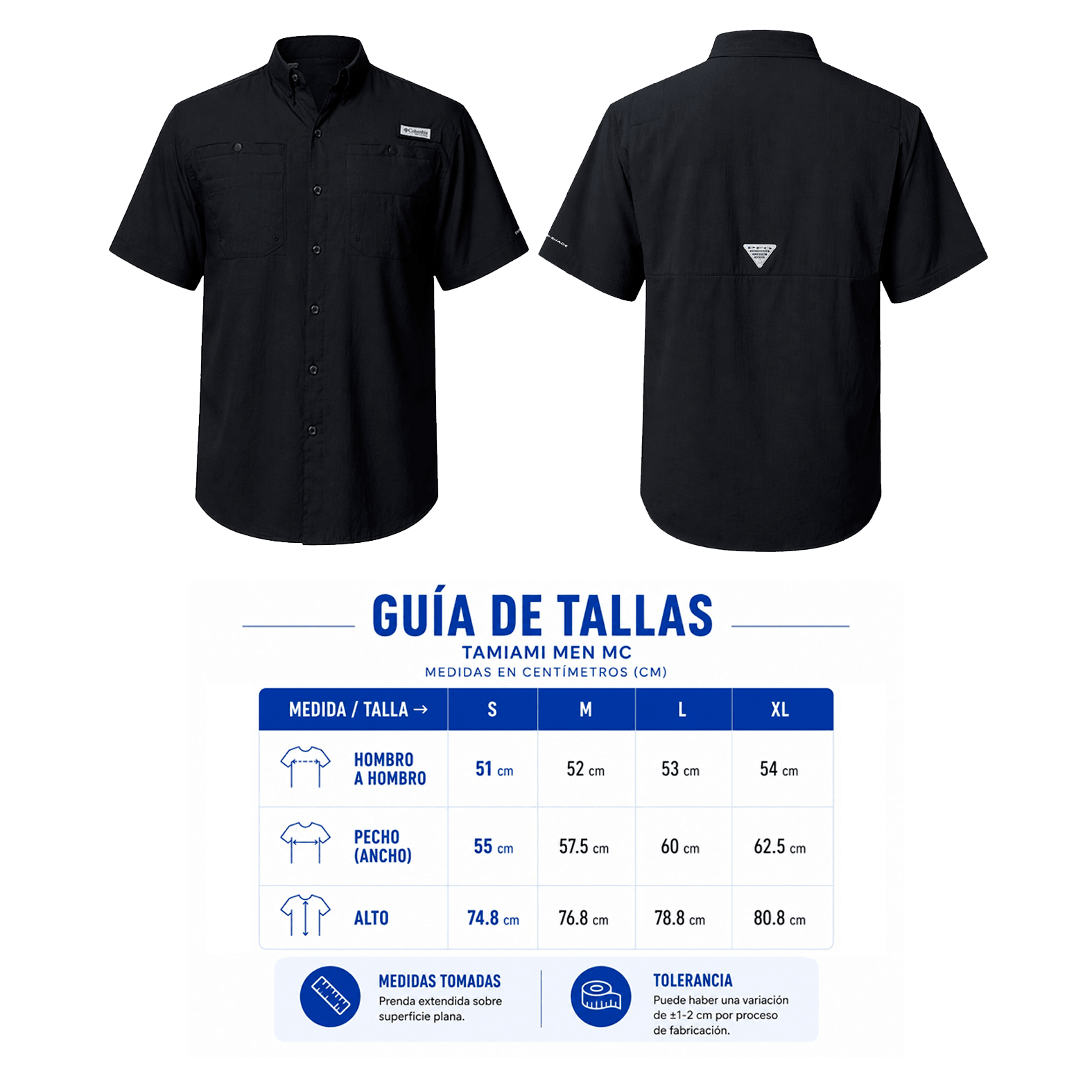 Plantilla con medidas y área de impresión de Camisa de Manga Columbia Tamiami Men Mc