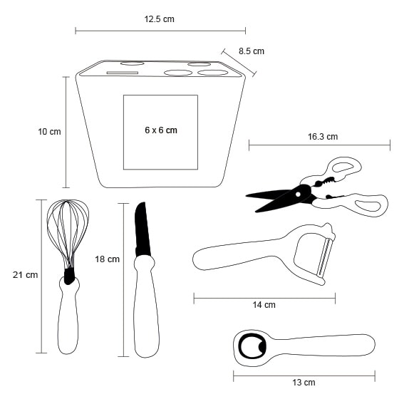 Plantilla con medidas y área de impresión de Kit para Cocina Kitchen
