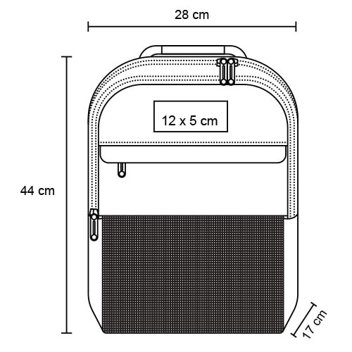 Plantilla con medidas y área de impresión de Mochila Find