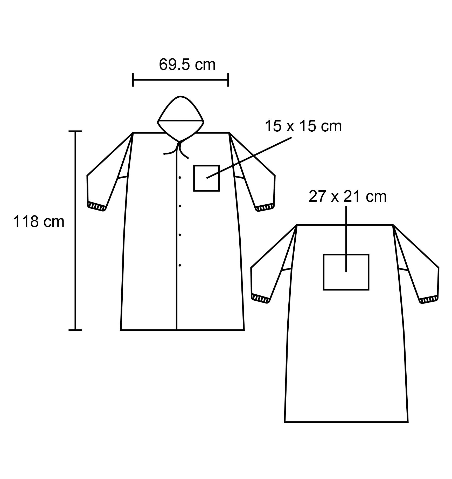 Plantilla con medidas y área de impresión de Impermeable Nimbo