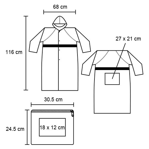 Plantilla con medidas y área de impresión de Impermeable de Botones Strato