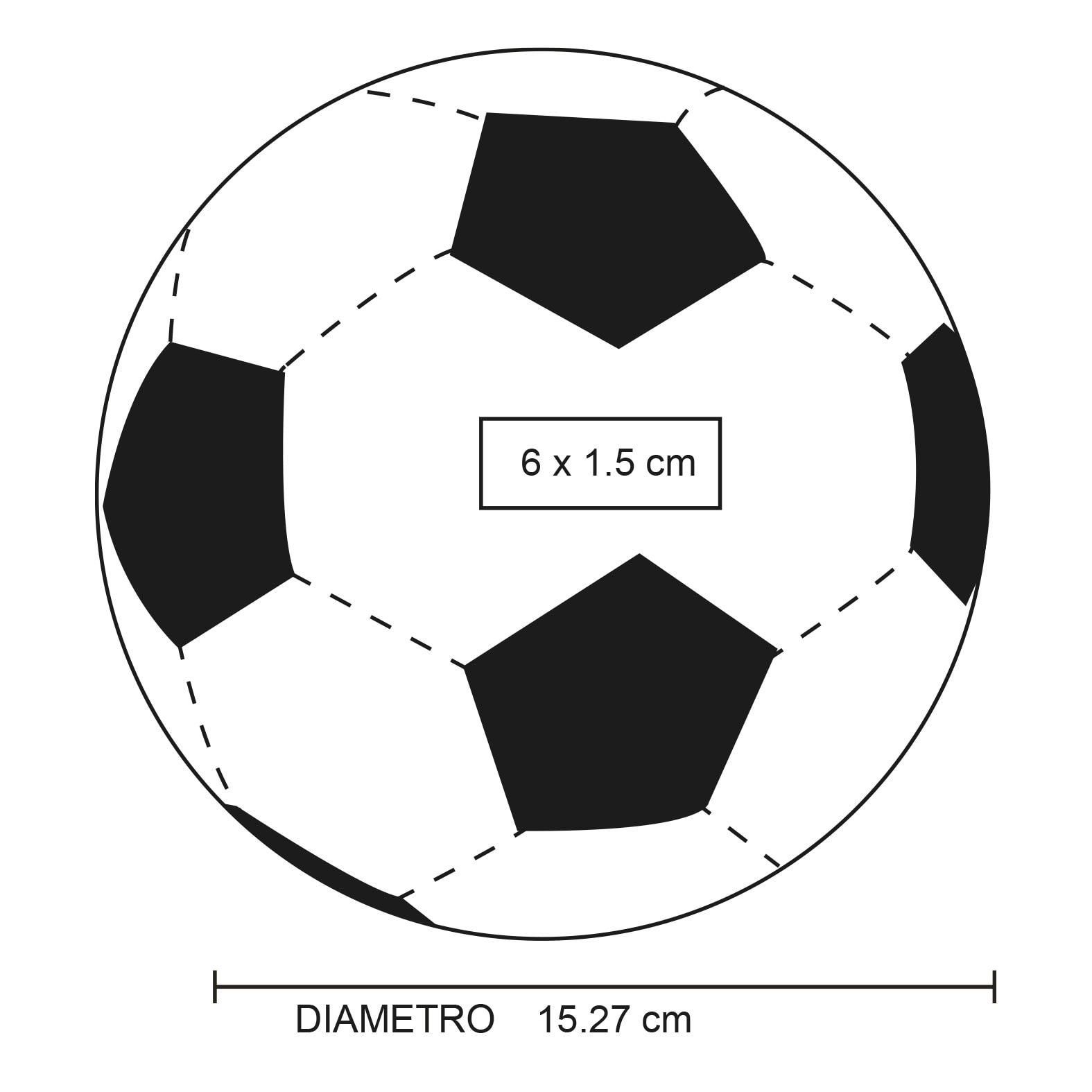 Plantilla con medidas y área de impresión de Balón de Fútbol Oliver