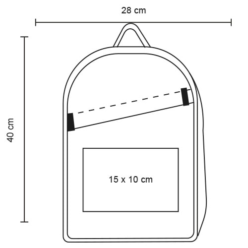 Plantilla con medidas y área de impresión de Mochila Ash