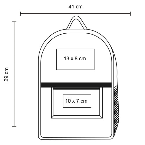 Plantilla con medidas y área de impresión de Mochila Finik