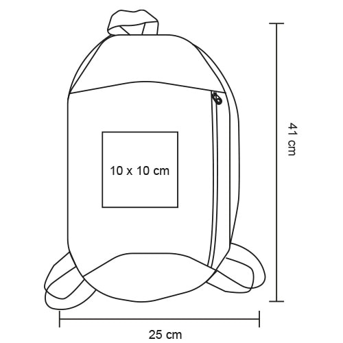 Plantilla con medidas y área de impresión de Mochila Rick