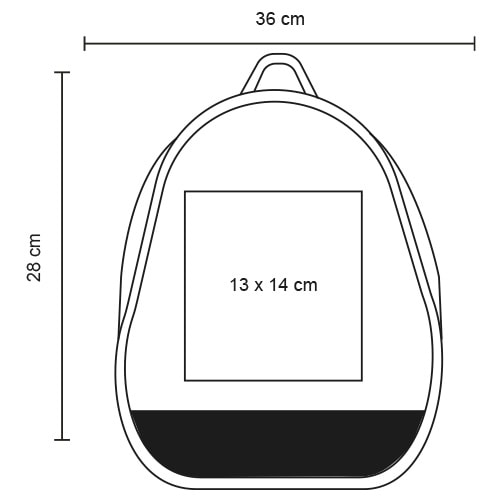 Plantilla con medidas y área de impresión de Mochila Kepler