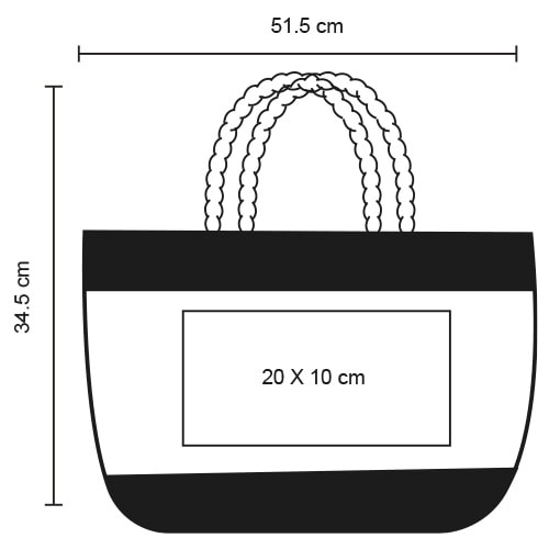 Plantilla con medidas y área de impresión de Bolsa Codi