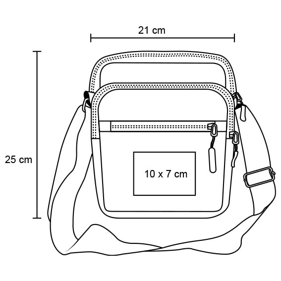 Plantilla con medidas y área de impresión de Bolsa Venture