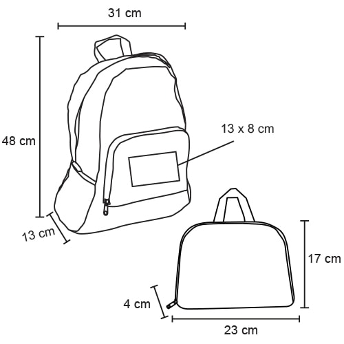 Plantilla con medidas y área de impresión de Mochila Valis