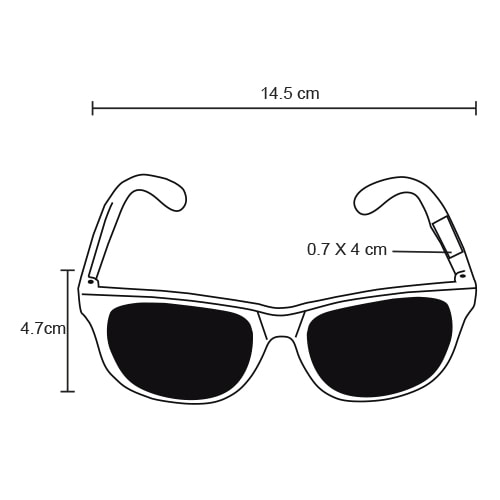 Plantilla con medidas y área de impresión de Lentes de Sol Caribe