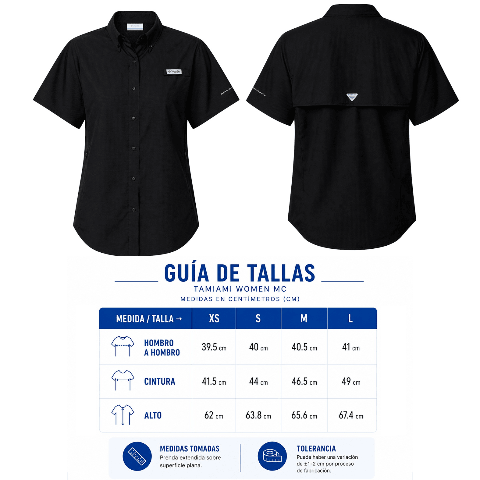 Plantilla con medidas y área de impresión de Camisa de Manga Columbia Tamiami Women Mc