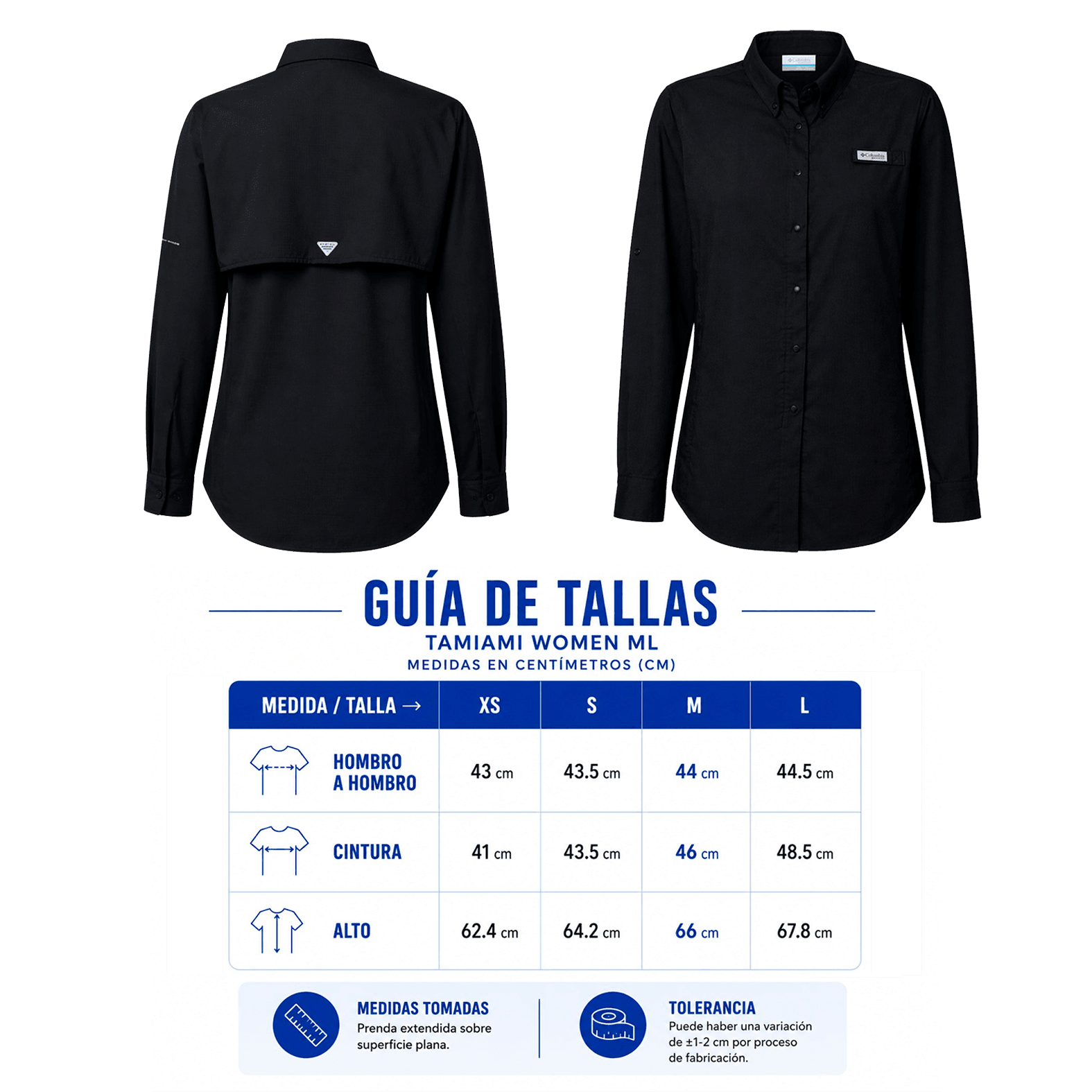 Plantilla con medidas y área de impresión de Camisa de Manga Columbia Tamiami Women Ml