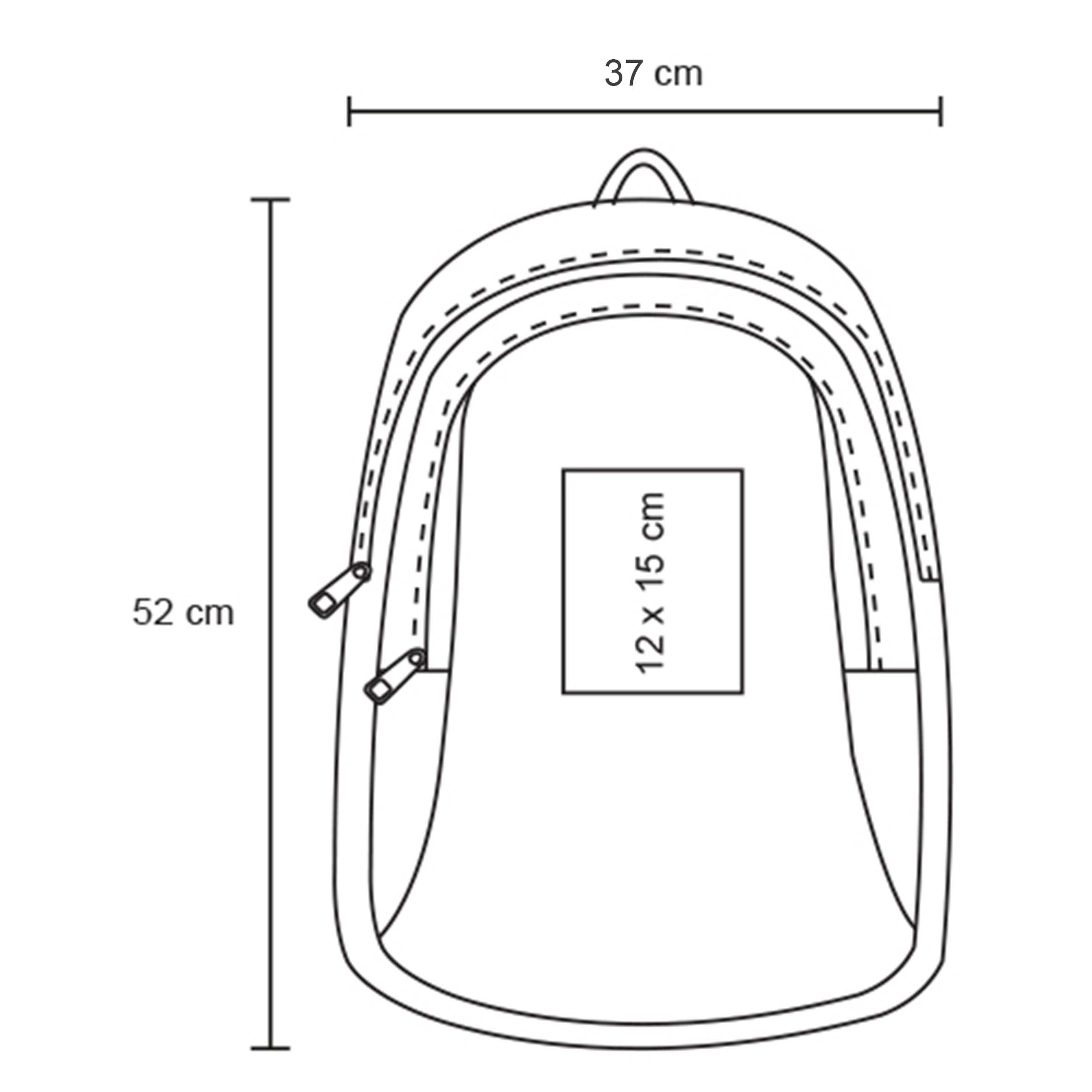 Plantilla con medidas y área de impresión de Mochila Yoco