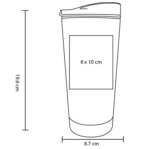 Plantilla con medidas y área de impresión de Vaso Loudcup