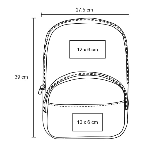 Plantilla con medidas y área de impresión de Mochila Dora