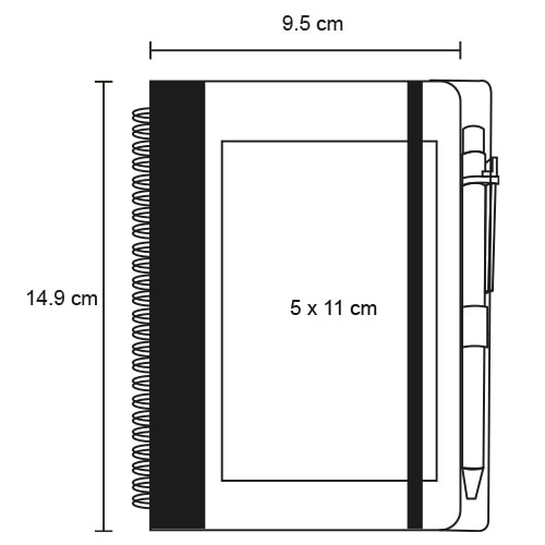 Plantilla con medidas y área de impresión de Mini Libreta Yew