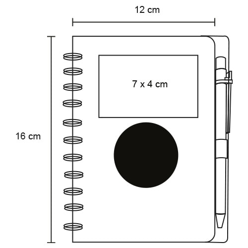 Plantilla con medidas y área de impresión de Libreta Bola