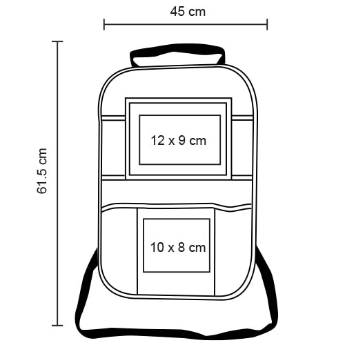 Plantilla con medidas y área de impresión de Organizador para Asiento Carbox