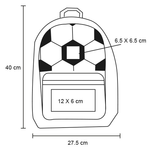 Plantilla con medidas y área de impresión de Mochila Ronaldo