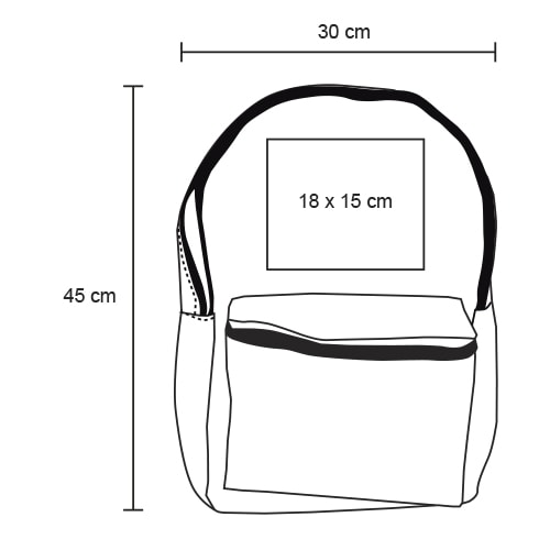 Plantilla con medidas y área de impresión de Mochila Allen