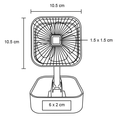 Plantilla con medidas y área de impresión de Mini Ventilador Aria