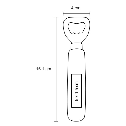 Plantilla con medidas y área de impresión de Destapador Bottle