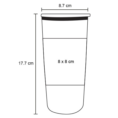Plantilla con medidas y área de impresión de Termo Deep