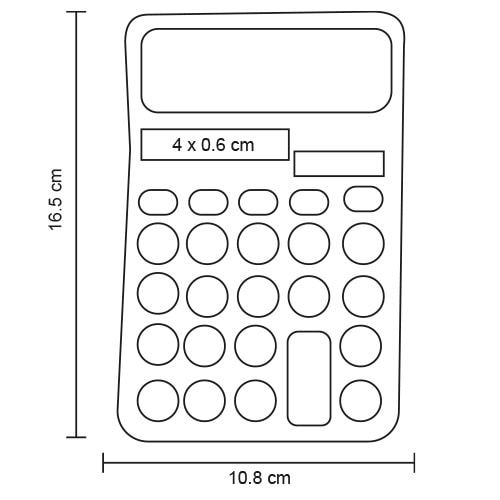 Plantilla con medidas y área de impresión de Calculadora de Escritorio Digit