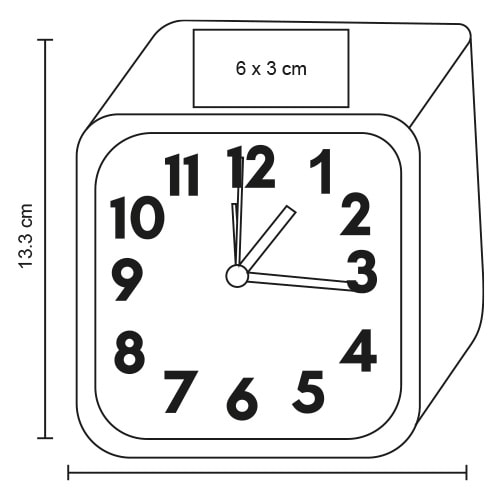 Plantilla con medidas y área de impresión de Reloj de Escritorio Tidara