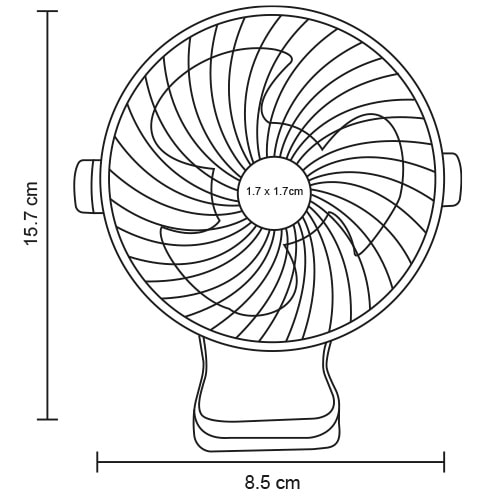 Plantilla con medidas y área de impresión de Ventilador de Escritorio Siroco