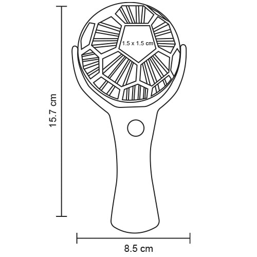Plantilla con medidas y área de impresión de Ventilador Dust