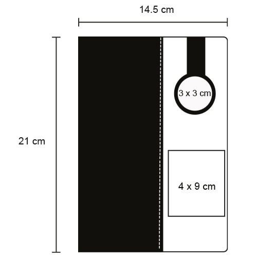 Plantilla con medidas y área de impresión de Libreta Alder