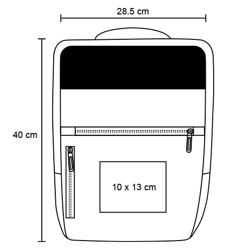 Plantilla con medidas y área de impresión de Mochila Cairo