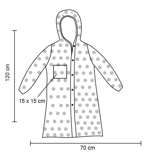 Plantilla con medidas y área de impresión de Impermeable Bombonera