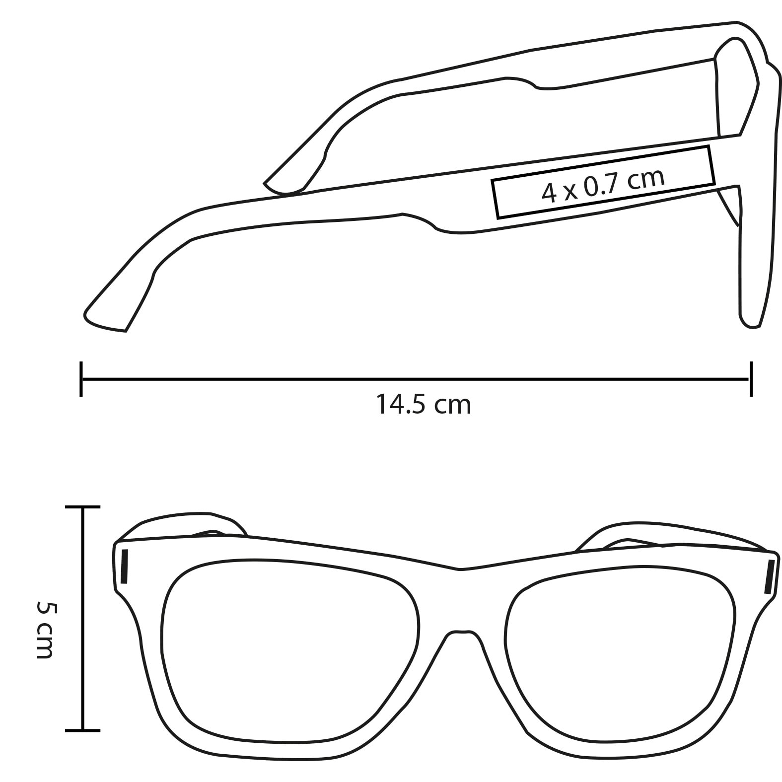 Plantilla con medidas y área de impresión de Lentes de Sol Loki