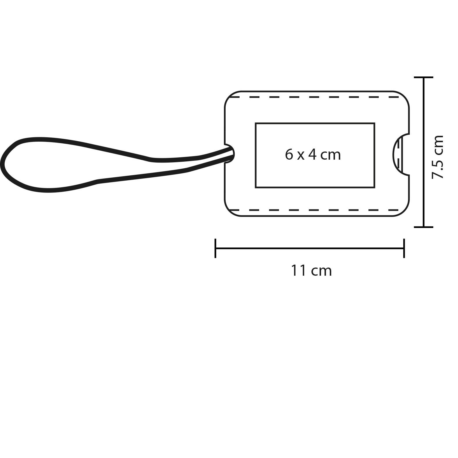 Plantilla con medidas y área de impresión de Identificador para Equipaje Hook