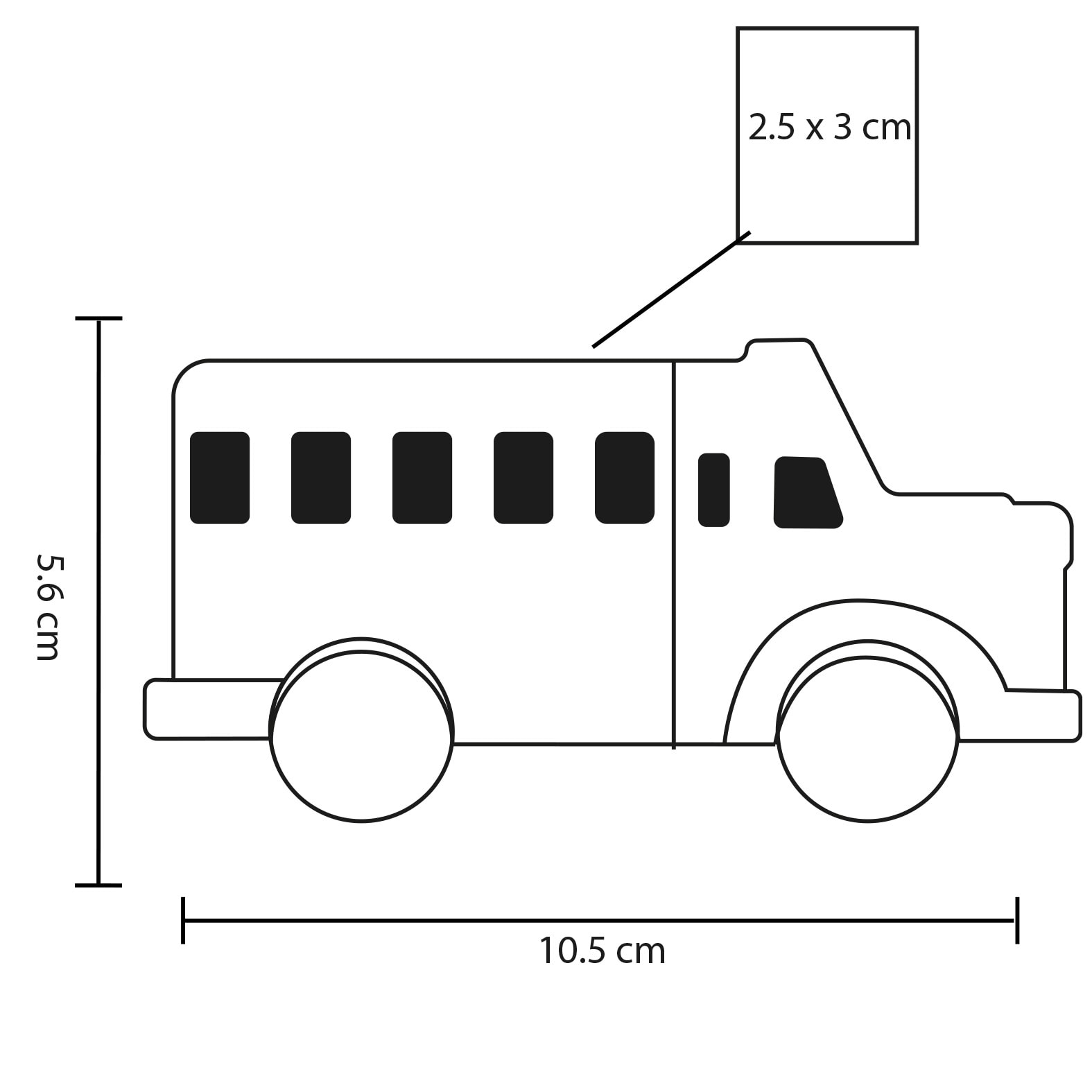 Plantilla con medidas y área de impresión de Antiestrés Bus