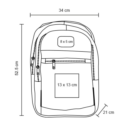 Plantilla con medidas y área de impresión de Mochila Murray