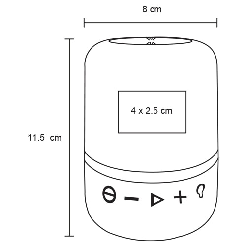 Plantilla con medidas y área de impresión de Bocina Bluetooth Nirvana