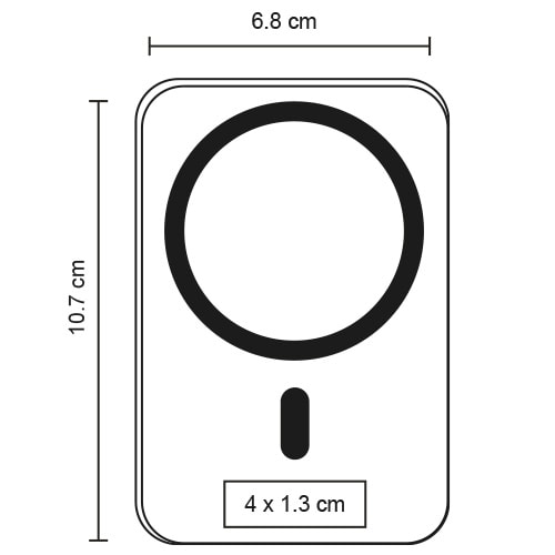 Plantilla con medidas y área de impresión de Power Bank Sonar