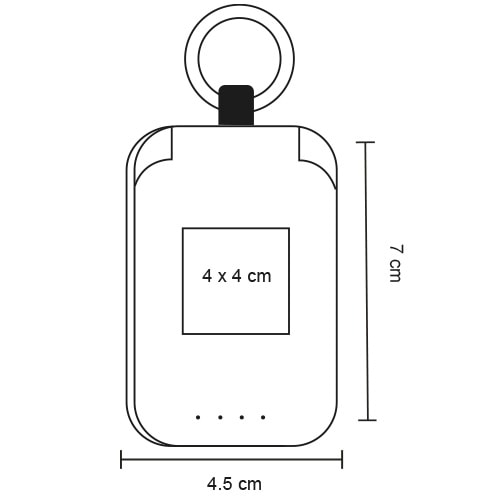 Plantilla con medidas y área de impresión de Power Bank Tona