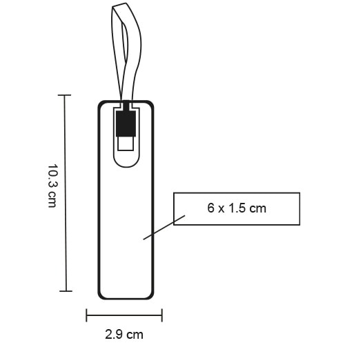 Plantilla con medidas y área de impresión de Power Bank Voor