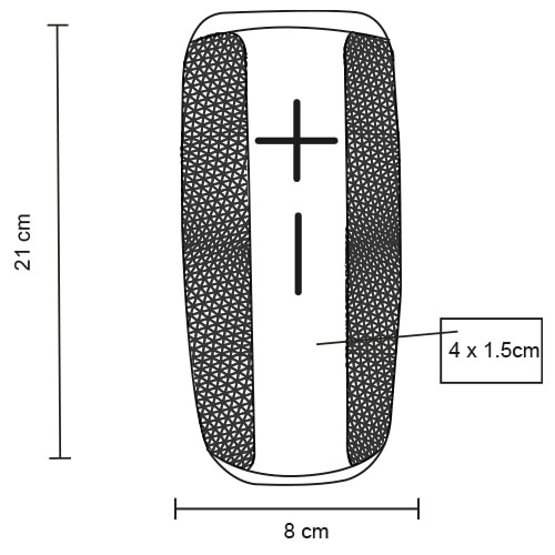 Plantilla con medidas y área de impresión de Bocina Bluetooth Rauw